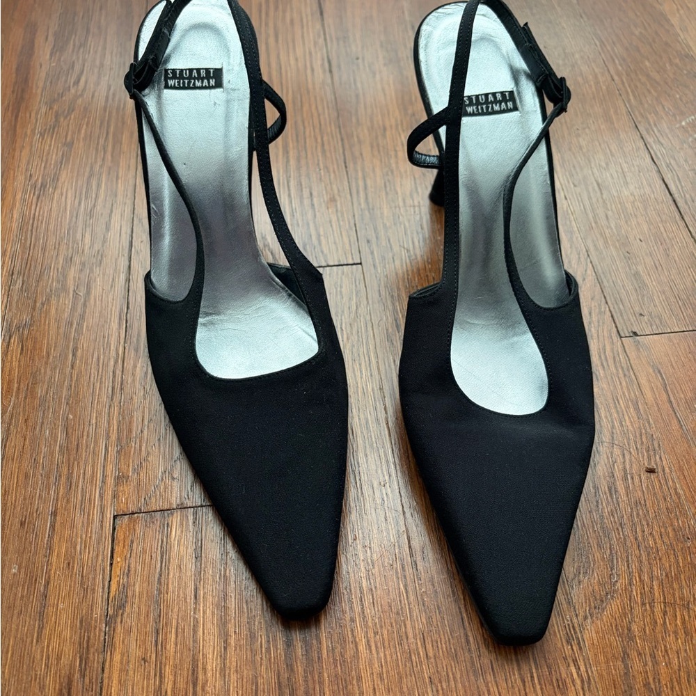 Stuart Weitzman Women’s Y2K Revival Kitten Heels Matte Black Slingback Size 8.5